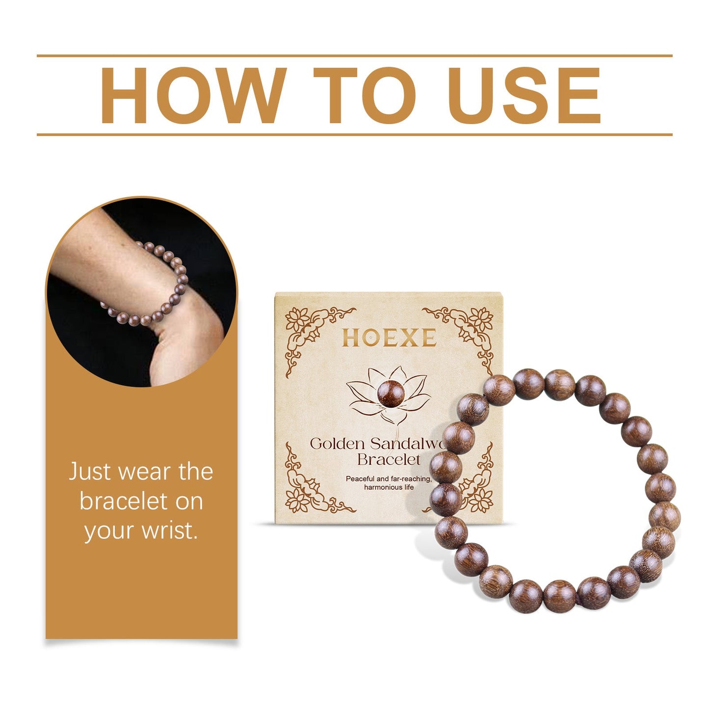 Gold Wire Sandalwood Bead Hand Daily Wear Decoration Simple Fashion 100 With Decorative Wooden Bead Bracelet - Korvel