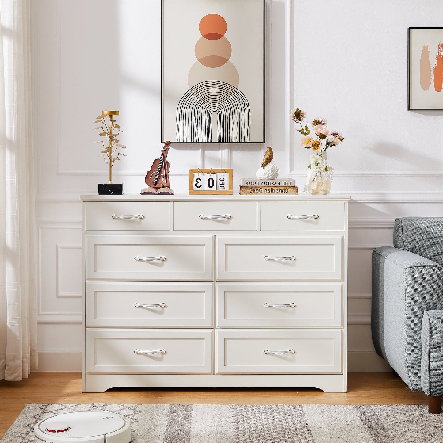 Elegant 9-Drawer Dresser with Antique Handles