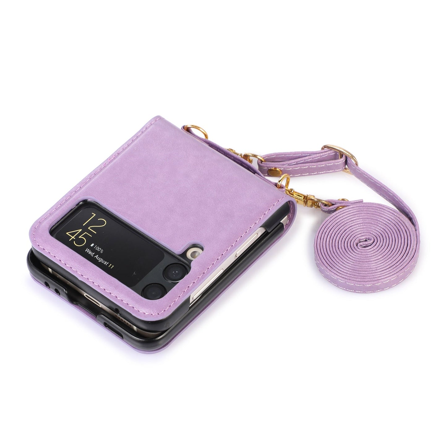 New Samsung Z Flip5 Folding Screen Phone Case with Diagonal Span Galaxy Z Flip4 Card Insertion Protective Cover - Korvel