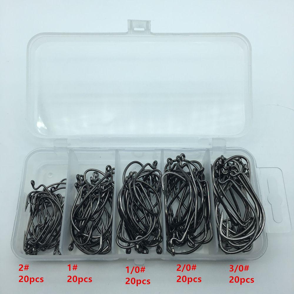 Rompin 100pcs/box High carbon Steel Fishing Hooks Crank Lead Sharp worm 2# 1# 1/0# 2/0# 3/0# mix size - Korvel
