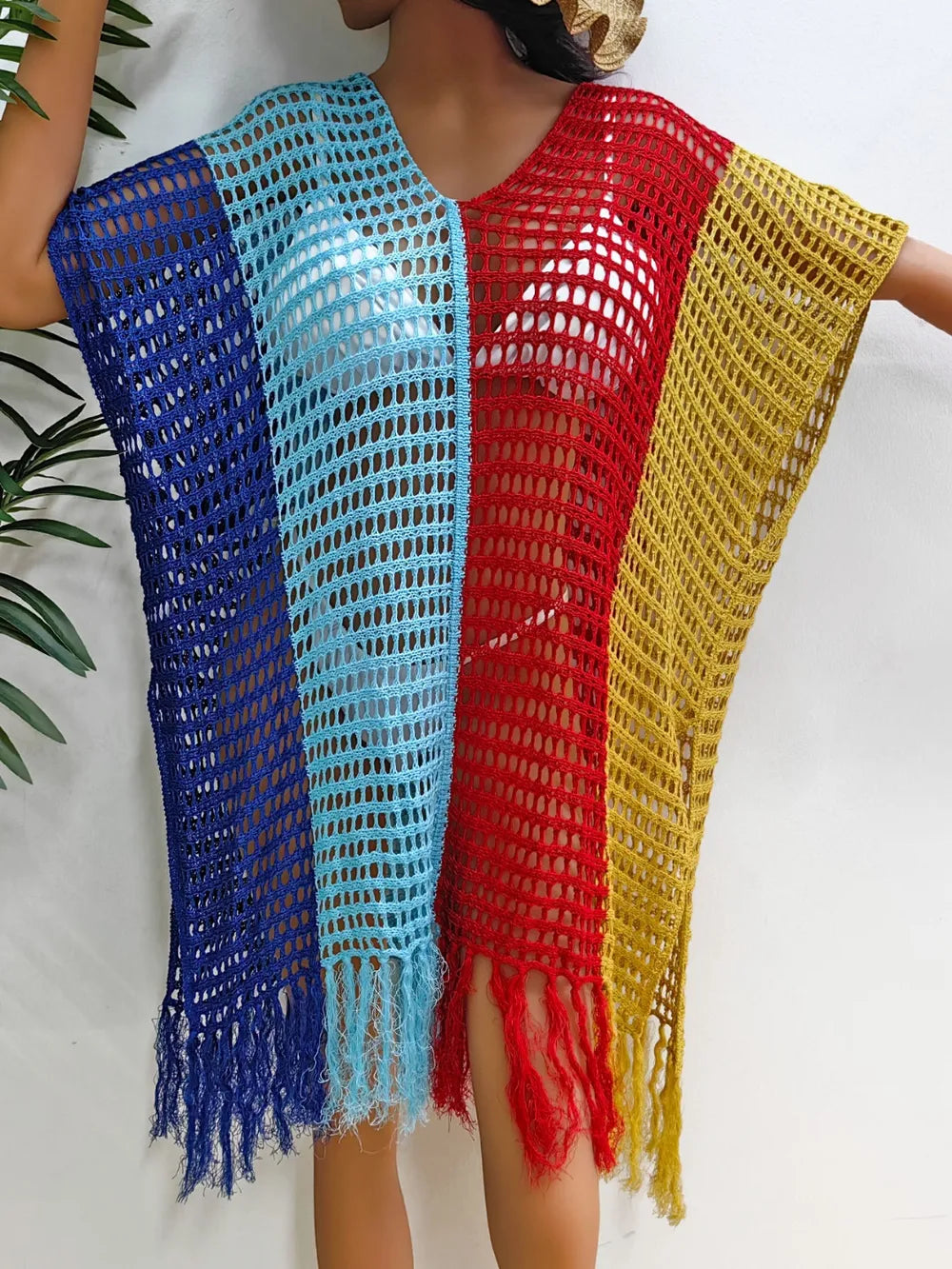 Fringe Color Block Scoop Neck Cover Up - Korvel