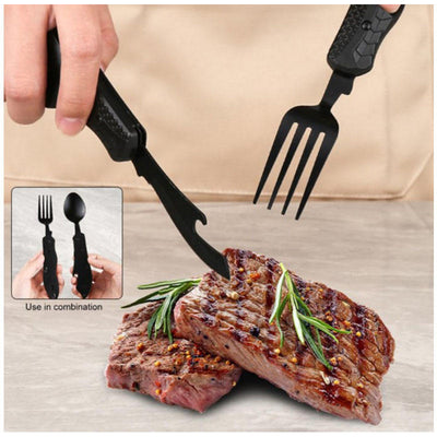 Multifunctional camping tableware stainless steel knife fork spoon, outdoor portable survival eating tools - Korvel