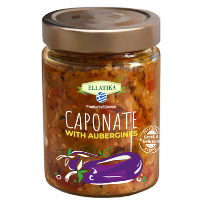 ELLATIKA Sicilian Caponata with Aubergines – Mediterranean Antipasto – 11.28 oz Glass Jar - Korvel