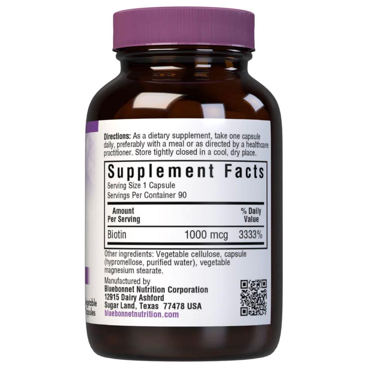 Bluebonnet Nutrition Biotina 1000 mcg - 90 Cápsulas Vegetales