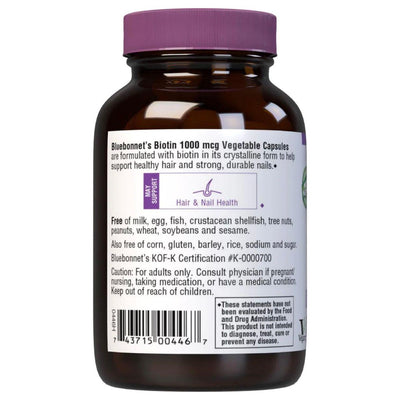 Biotine Bluebonnet Nutrition 1000 mcg - 90 Capsules Végétales