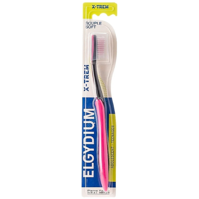 Brosse à dents douce Elgydium X-Trem pour adolescents - Rose/Noir