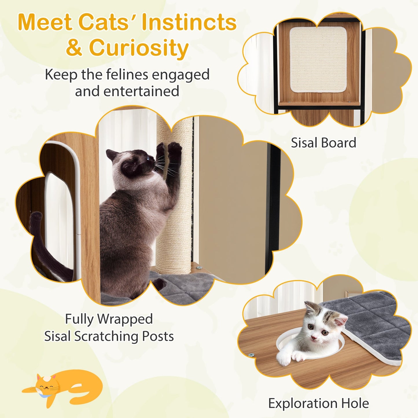 Árbol para Gatos Moderno con Estructura de Metal y Postes para Rascar