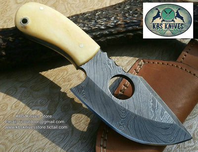 Premium Damascus Steel Skinning Knife with Finger Hole - Korvel