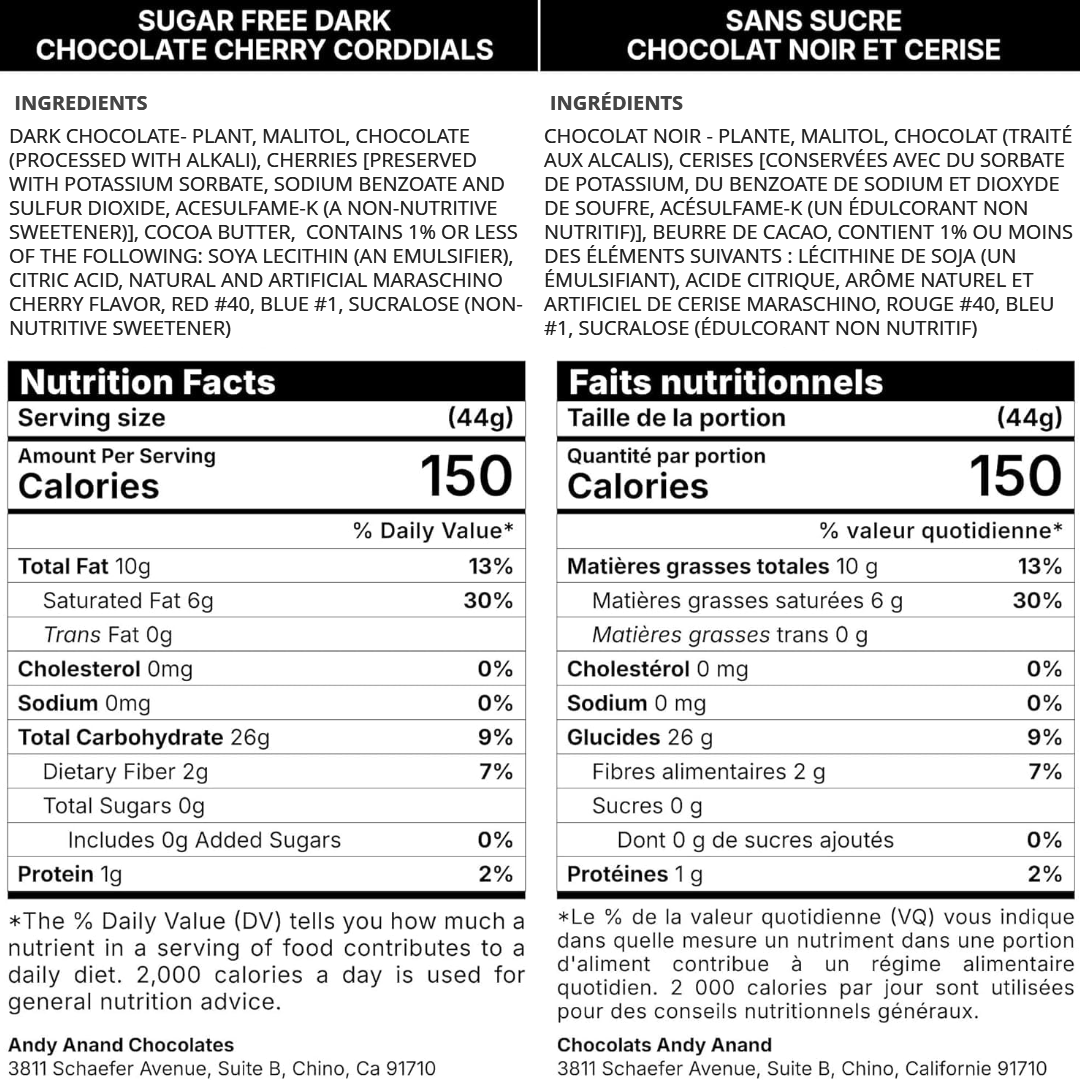Andy Anand Chocolate de Cereza Cordial Vegano Sin Azúcar – 48 Piezas