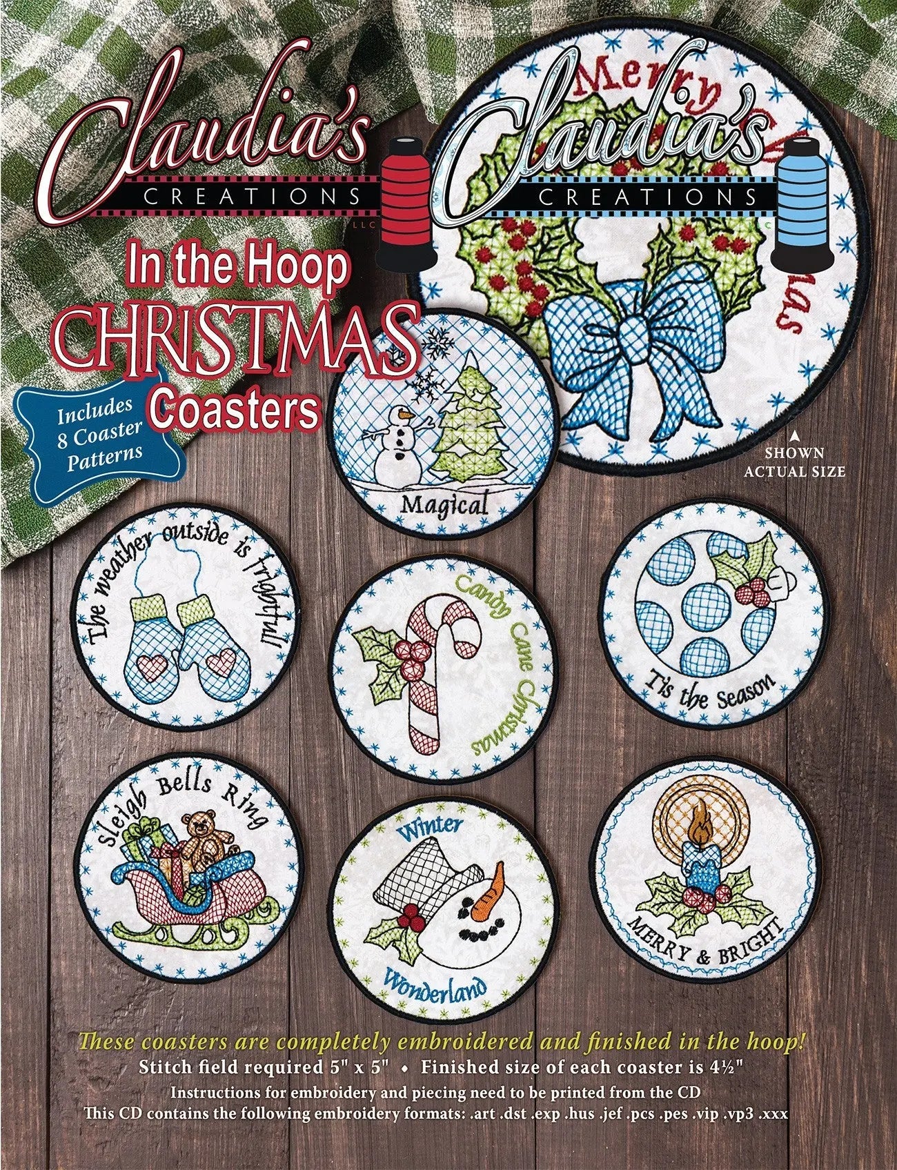 Elegant Christmas Coasters Set of Eight