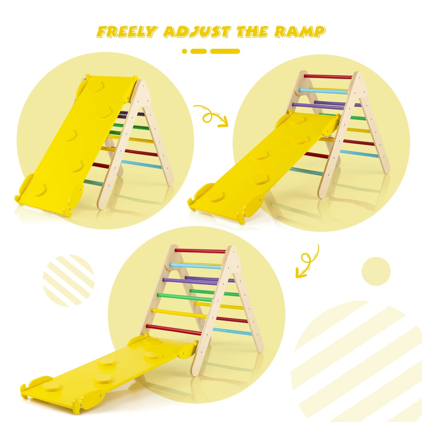 3-in-1 Wooden Climbing Triangle Set with Ramp - Multicolor