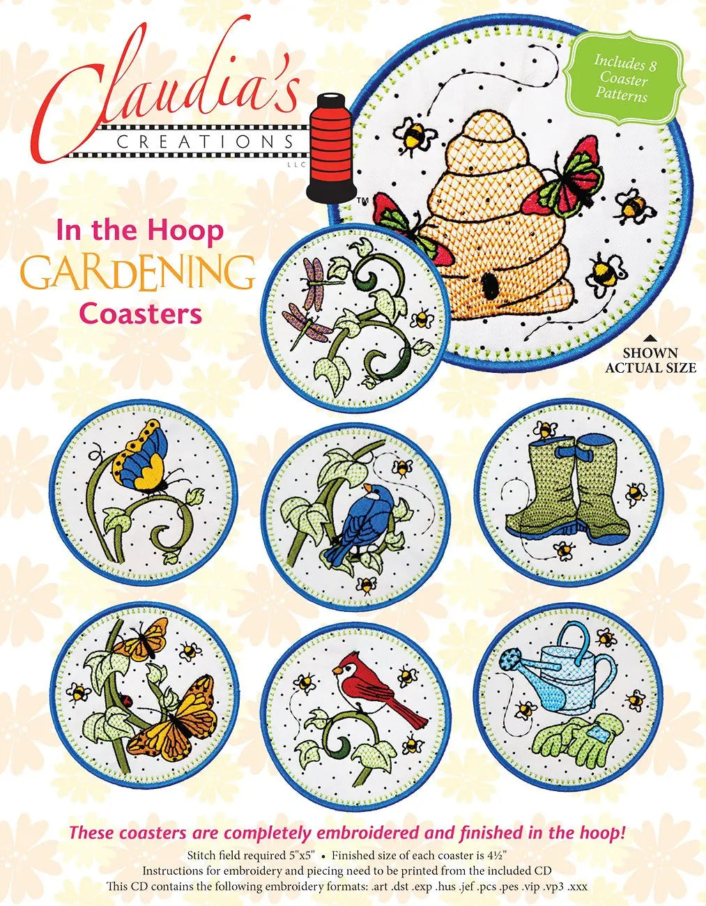 Embroidered Gardening Coasters Set