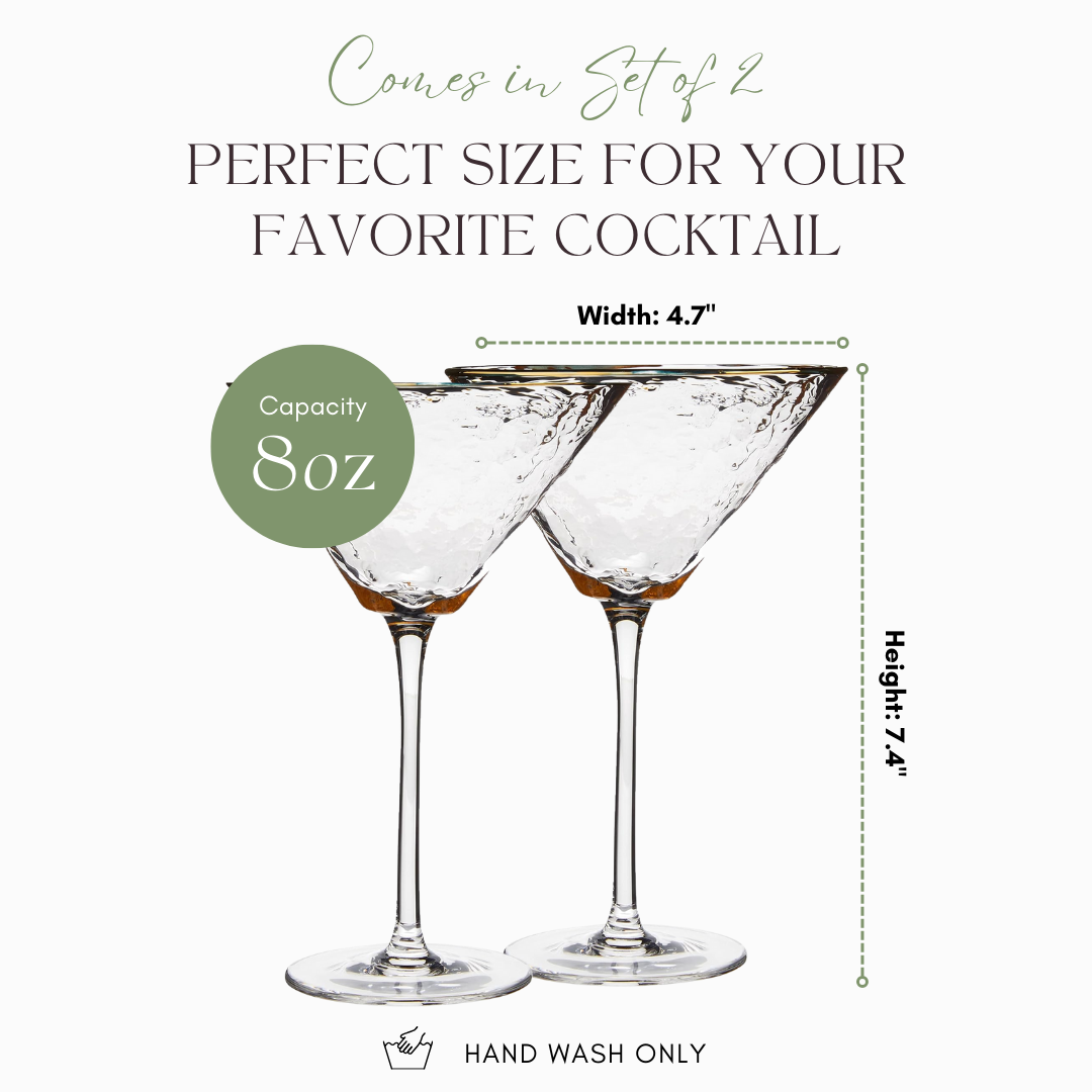 Artisan Hammered Cocktail Glasses with Gold Rim - Korvel