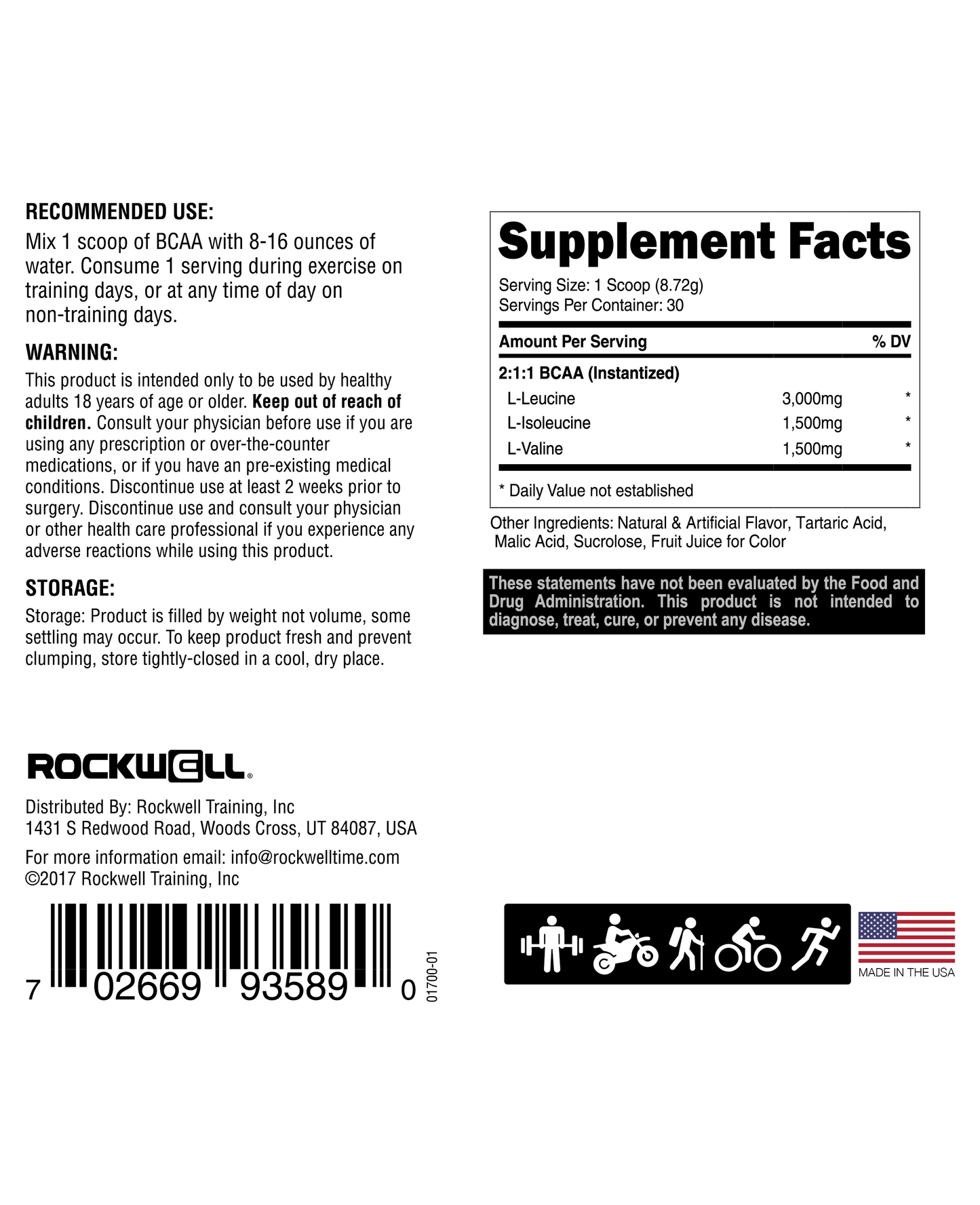 Rockwell Fit™ BCAA : Fraise Noix de Coco