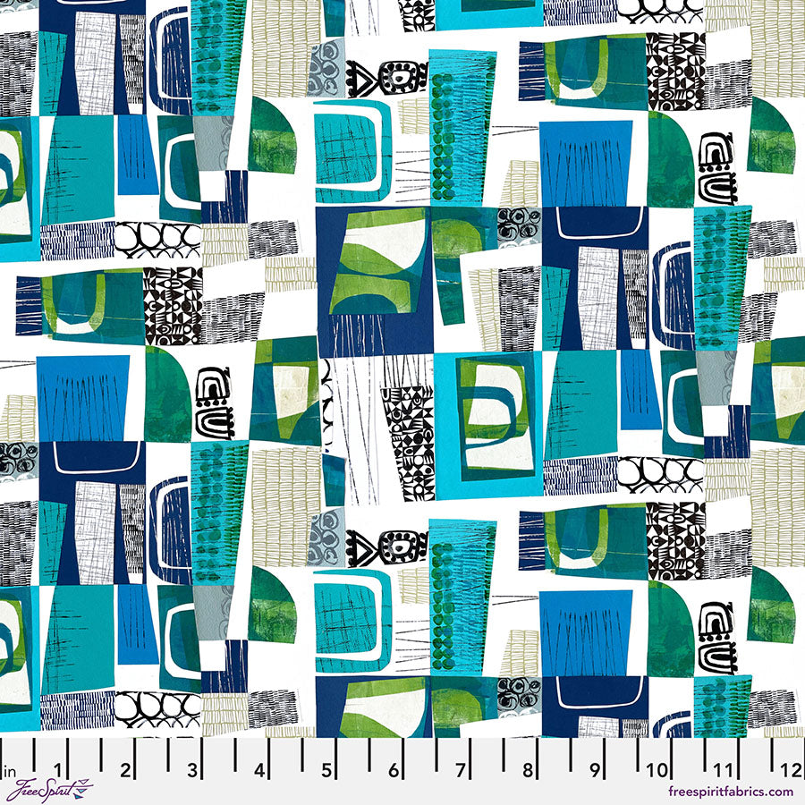Collage Sea Blue Cotton Fabric - 44"/45" Per Yard