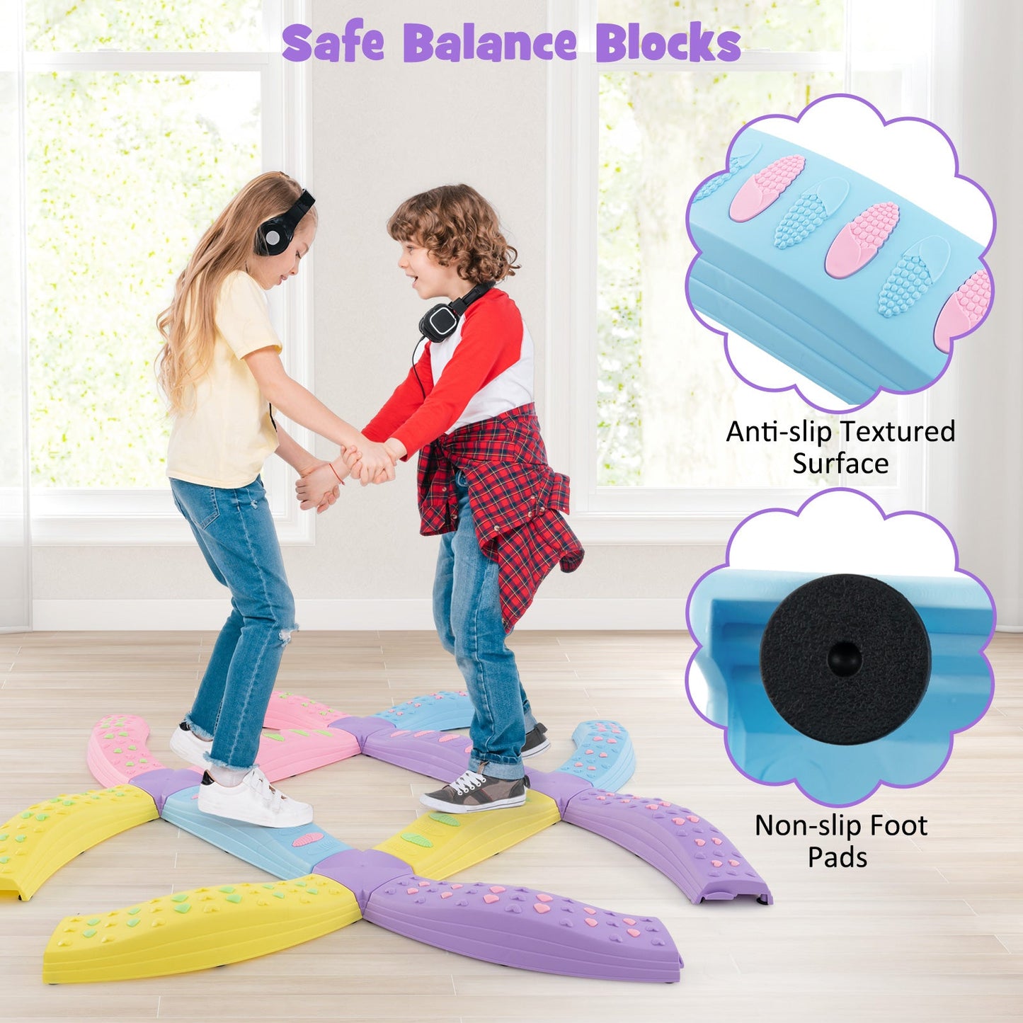 Colorful Kids Wavy Balance Beam - Pink & Purple