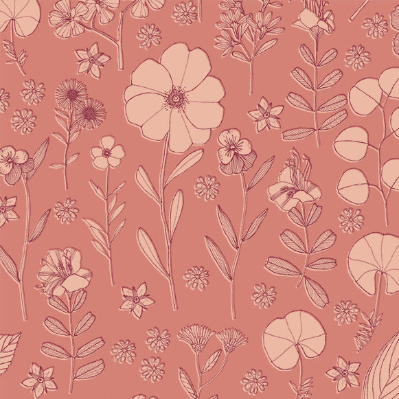 Tissu en coton à fleurs de prairie corail - Qualité premium au mètre