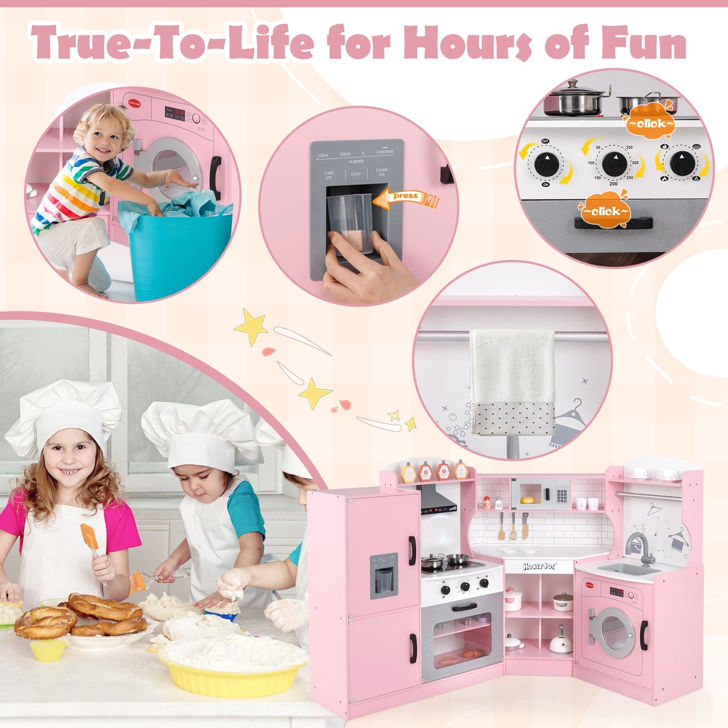 Cocina de Juguete en Esquina Gbruno para Niños con Lavadora - Rosa