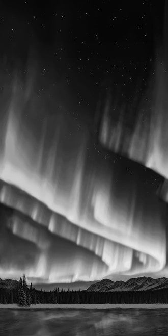 Tela de Algodón Aurora Boreal Cosmic Flow Negro/Blanco