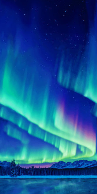 Cosmic Flow Blue/Green Aurora Borealis Cotton Wideback Fabric