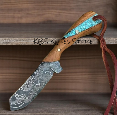 Handcrafted 3.75-Inch Cowboy Cutter - Damascus Steel with Walnut & Turquoise Handle - Korvel
