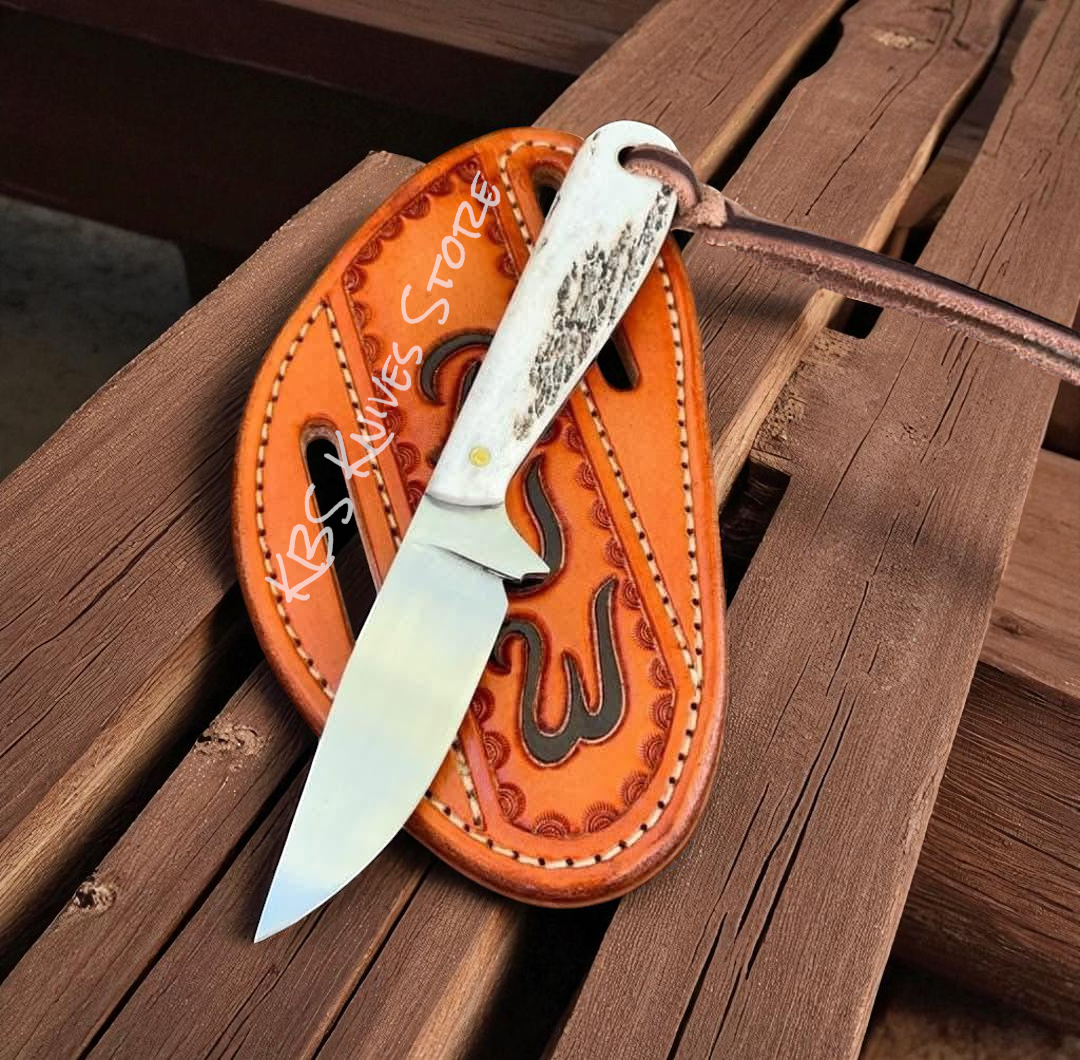 Premium 3.5-Inch Cowboy Knife with Antler Handle & Leather Sheath - Korvel