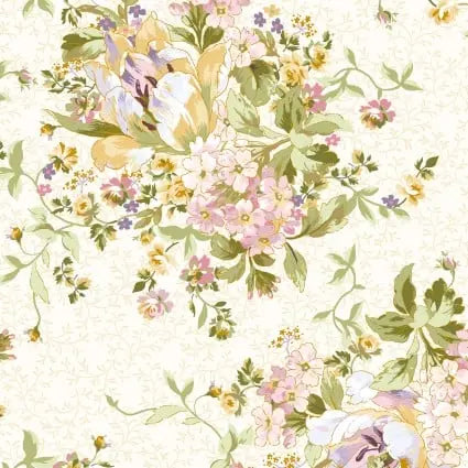 Tissu en coton Beautiful Bouquet crème - 43"/44" par yard