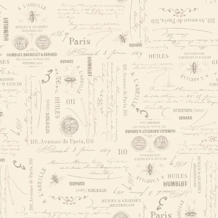 Tissu Large en Coton Cream Bee Script - Qualité Premium