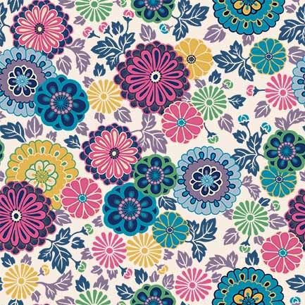 Cream Blossom Bond Cotton Fabric - 43"/44" Per Yard