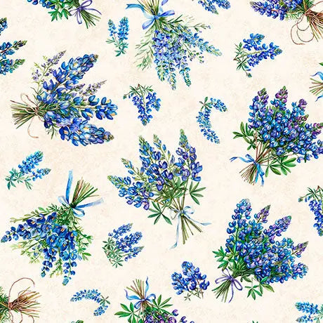 Tissu en coton Bouquets de Bluebonnet Crème - 44"/45" par yard