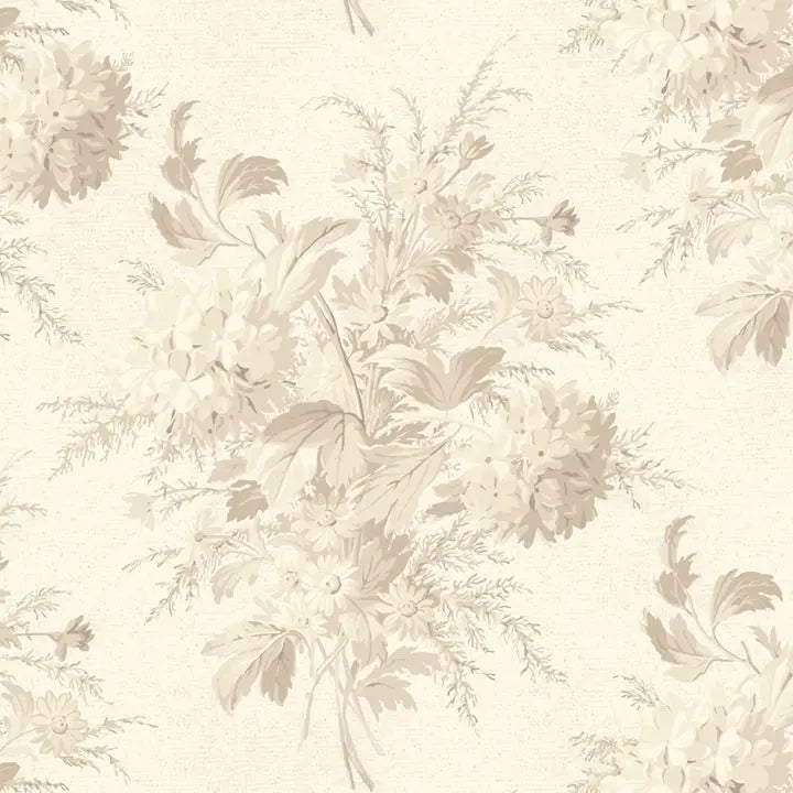 Tela de fondo ancha de algodón Bouquet Crema - Calidad Premium