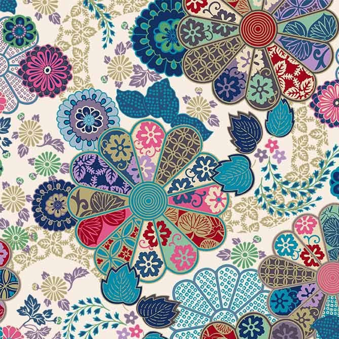Cream Garden Grace Metallic Cotton Fabric - 43"/44" Per Yard