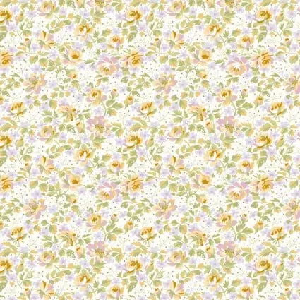 Tela de Algodón Floral en Crema - 43"/44" por Yarda