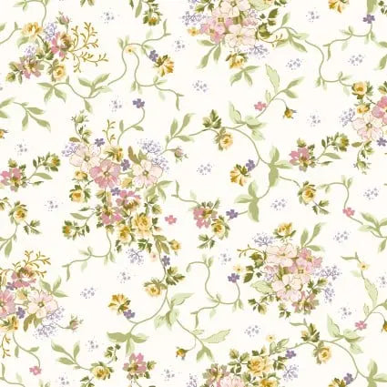 Cream Scattered Bouquet Cotton Fabric - 43"/44" Per Yard