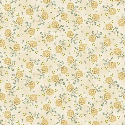 Tela de algodón de flores en crema trigo por yarda