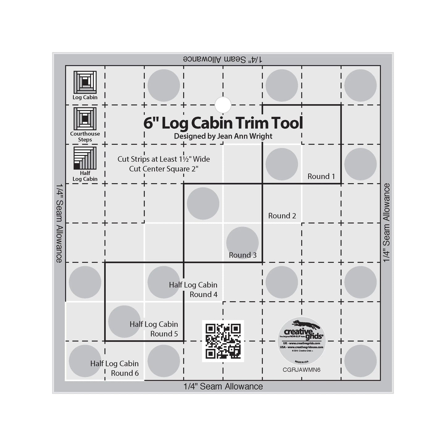 Regla de corte para quilt Creative Grids de 6 pulgadas para Log Cabin