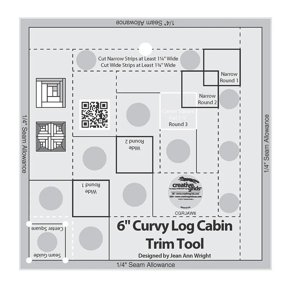 Creative Grids Curvy Log Cabin Trim Tool - 6in Quilt Ruler
