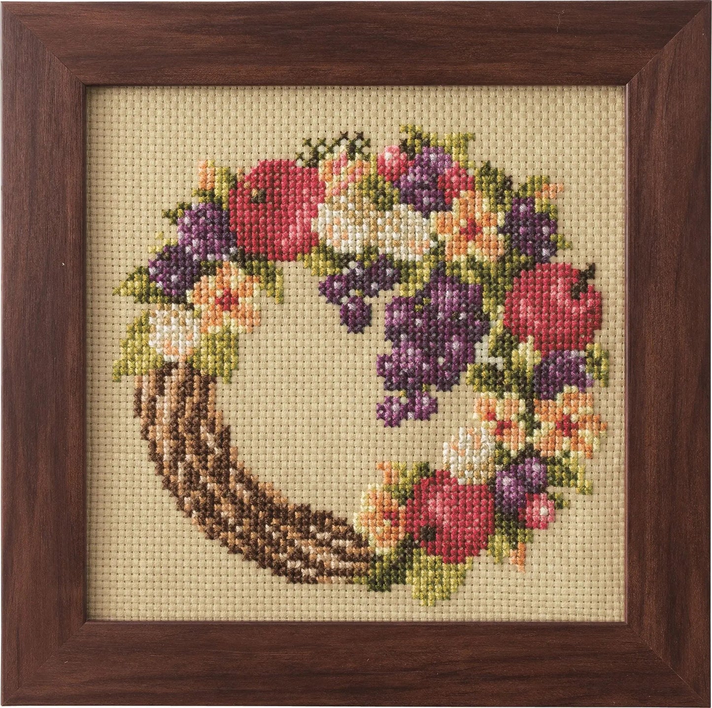 Kit de Bordado en Cruz de Corona de Cosecha - Diseño Floral Estacional