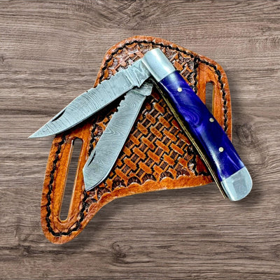 Custom Handmade Damascus Folding Bull Cutter Knife - Precision & Style - Korvel