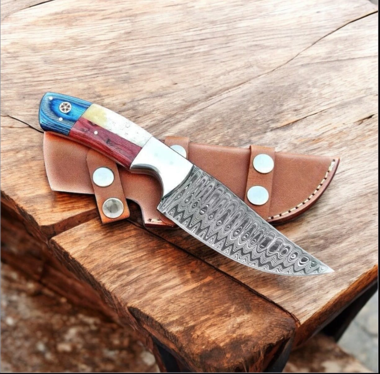 Texas Pride Custom Handmade Damascus Steel Hunting Knife with Exotic Wood-Bone Grip - Korvel