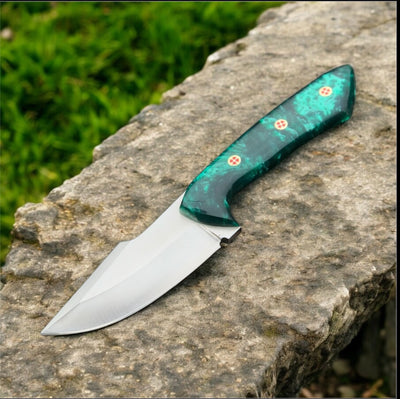 Custom Handmade Western Cowboy Knife – J2 Steel Blade & Resin Grip with Leather Sheath - Korvel