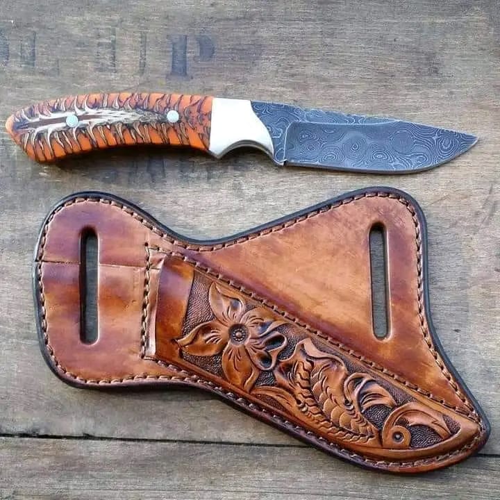 Buckaroo Ranch Knife – 8" Artisan Rasp Steel Blade with Unique Pine Cone Handle & Western Leather Sheath - Korvel