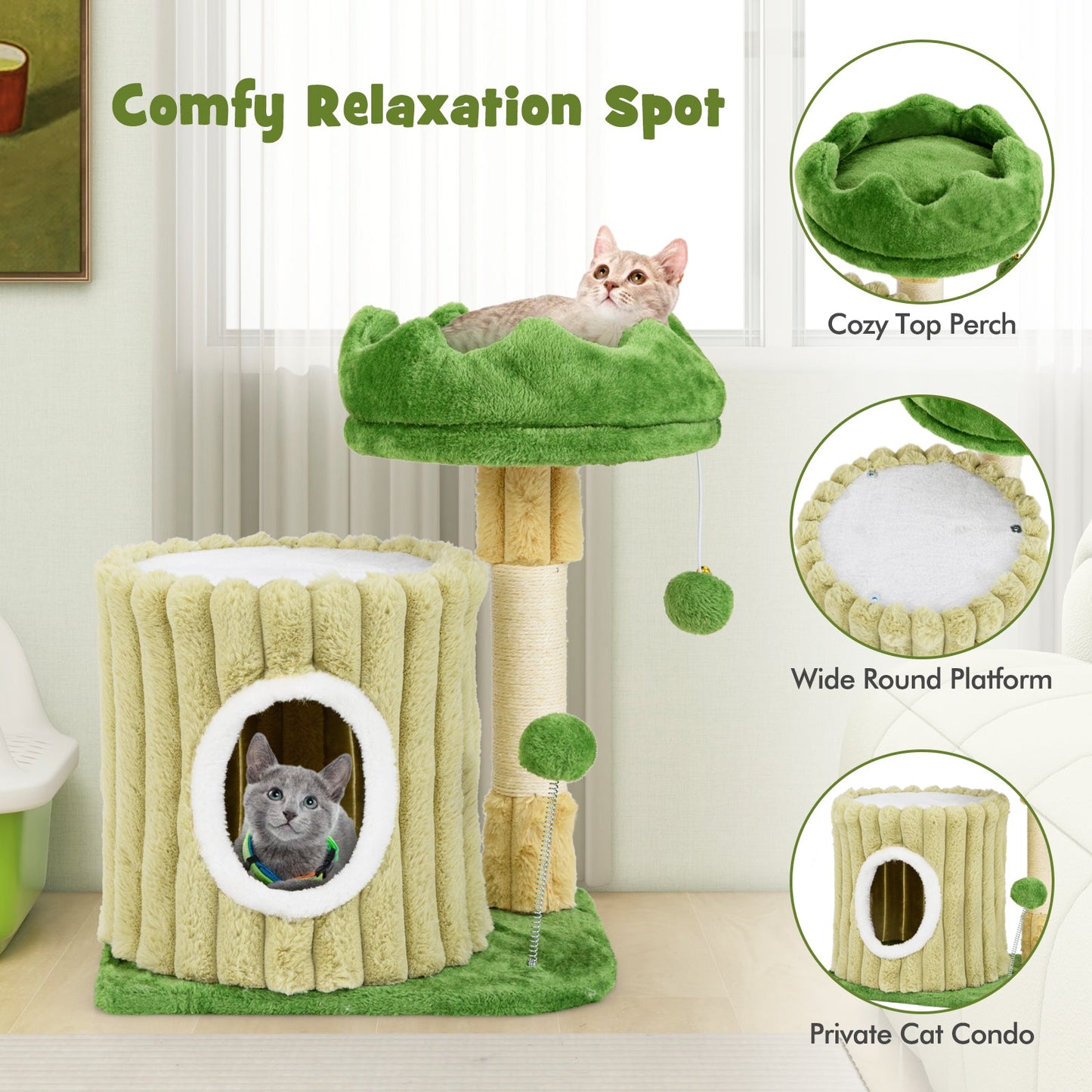 Árbol para Gatos Bonito con Postes de Rascado de Sisal y Bola Colgante