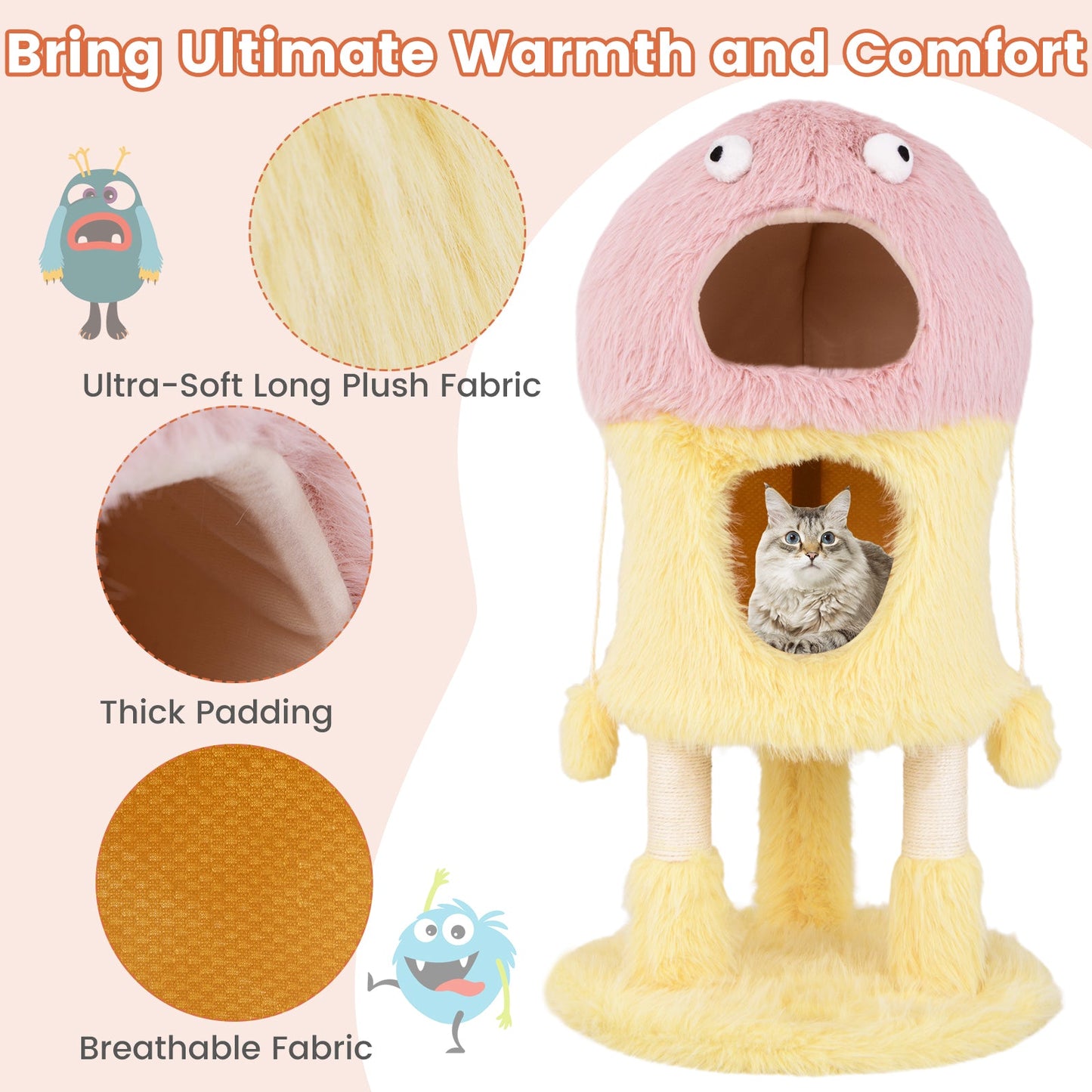 Cute Monster-Themed Cat Tower with Private Condos & Activity Center