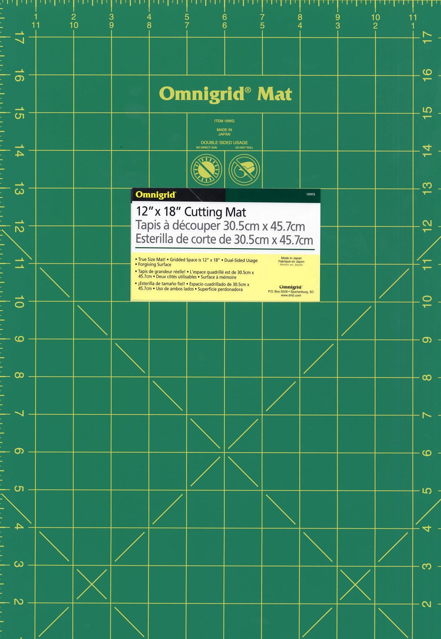 Omnigrid Cutting Mat - Green with Yellow Grid, 12in x 18in