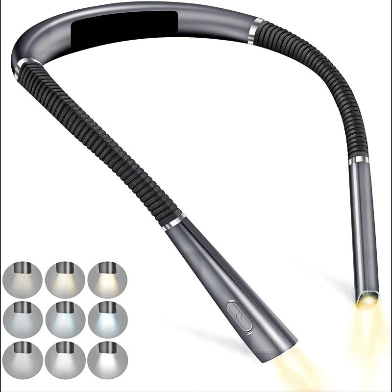 Night reading LED lighting book light USB charging tri color folding double head neck hanging reading light - Korvel