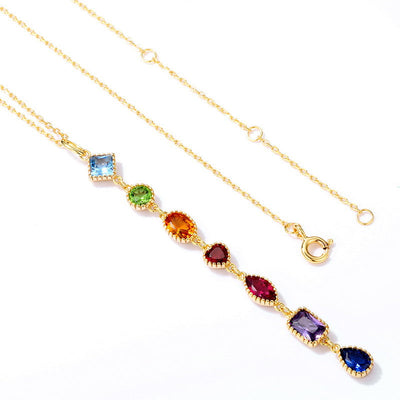 Light luxury rainbow zircon geometric 925 sterling silver gold-plated pendant - Korvel