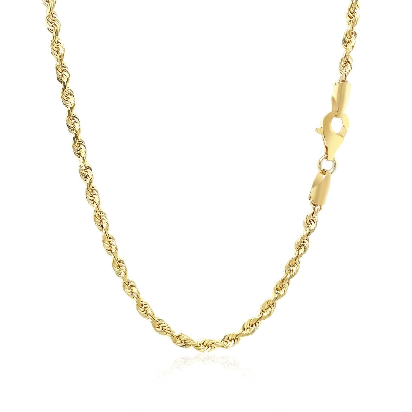 Cadena de cuerda de corte de diamante sólido de oro amarillo de 10k de 2.75 mm