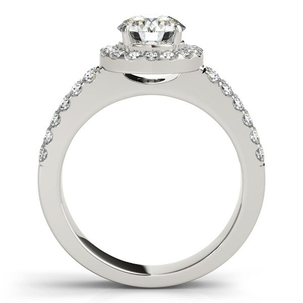 Bague de fiançailles en diamant halo en or blanc 14k avec bande à double rangée