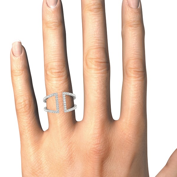 Bague en diamant à double bande en or blanc 14 carats au style ouvert